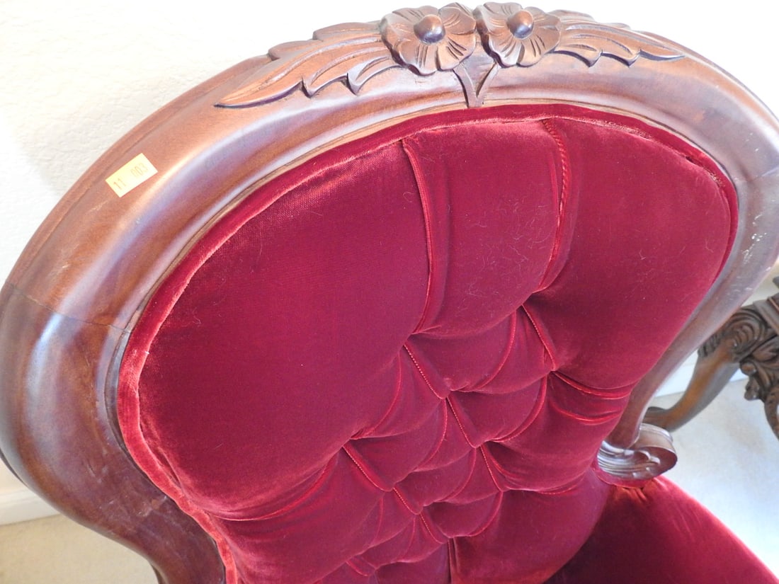 Vintage Victorian Style Red Velvet Parlor Chair - 2