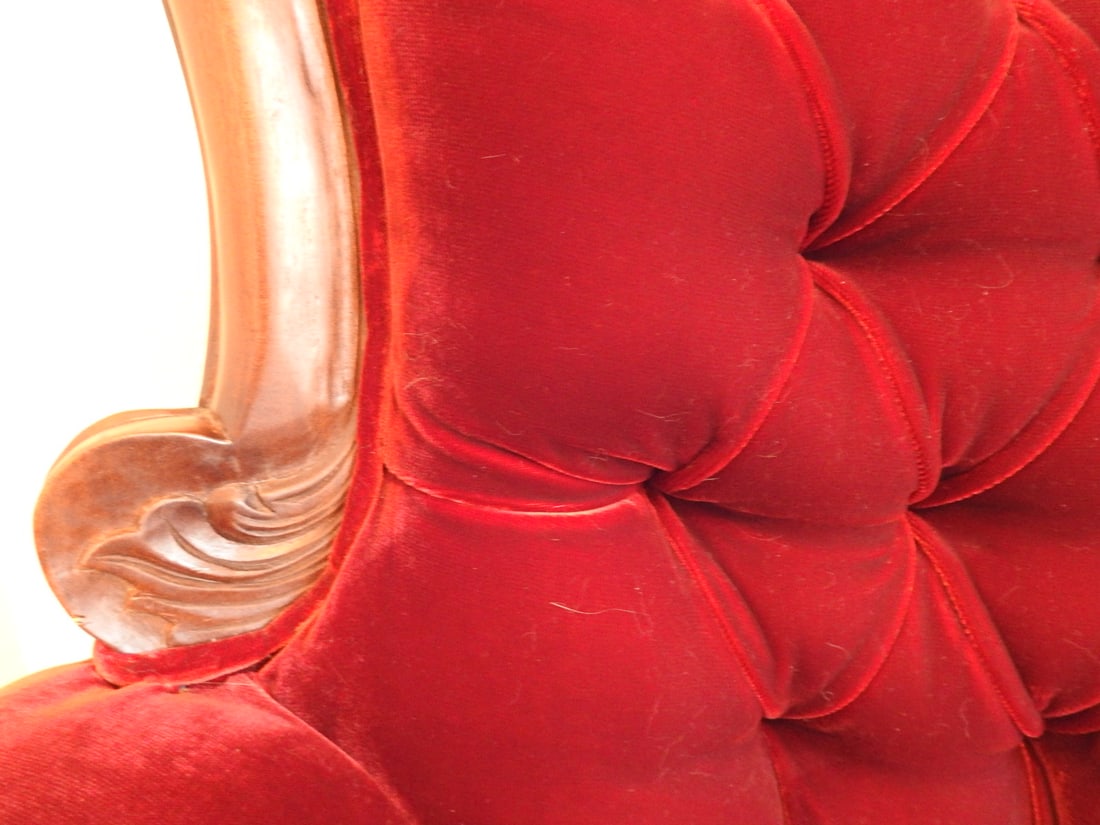 Vintage Victorian Style Red Velvet Parlor Chair - 4