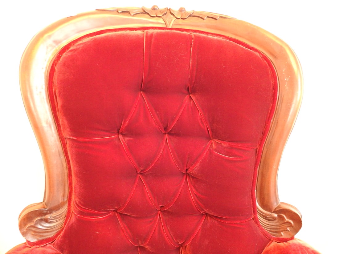 Vintage Victorian Style Red Velvet Parlor Chair - 5