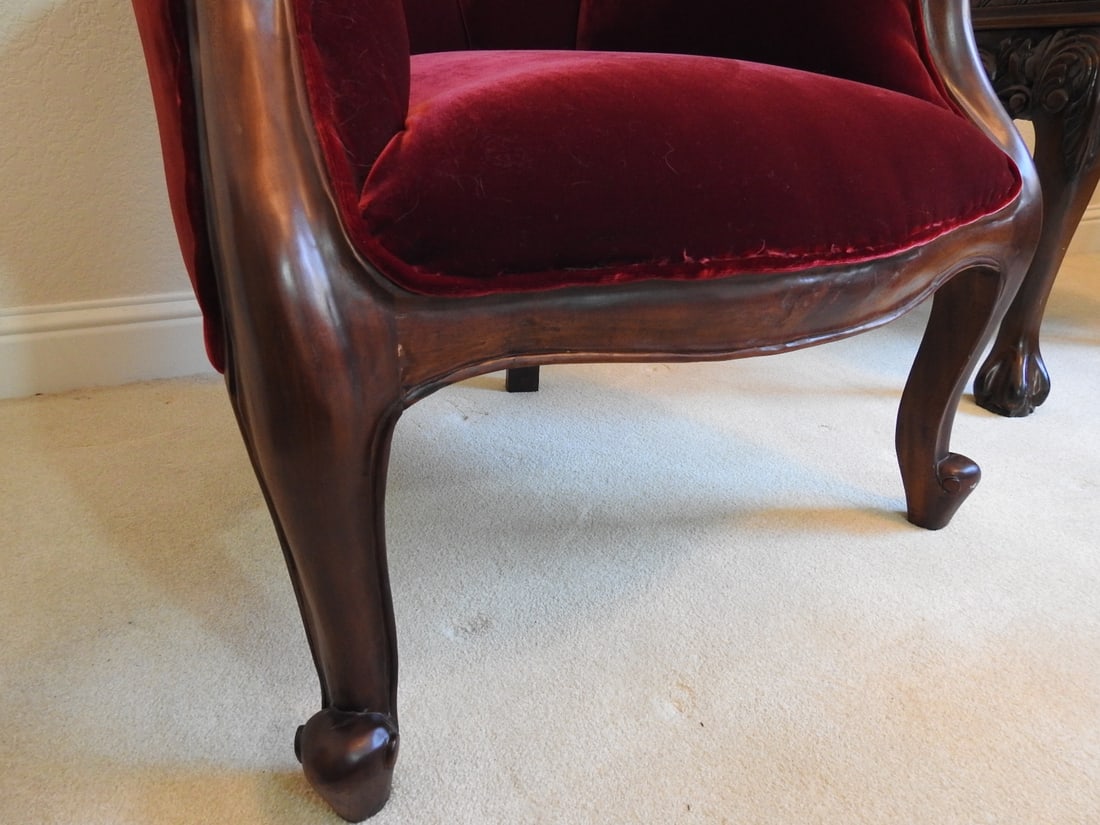 Vintage Victorian Style Red Velvet Parlor Chair - 7