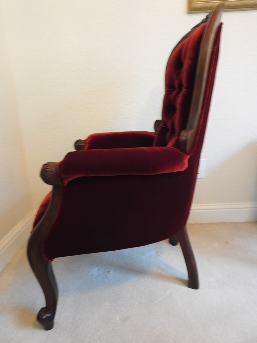 Vintage Victorian Style Red Velvet Parlor Chair - 8