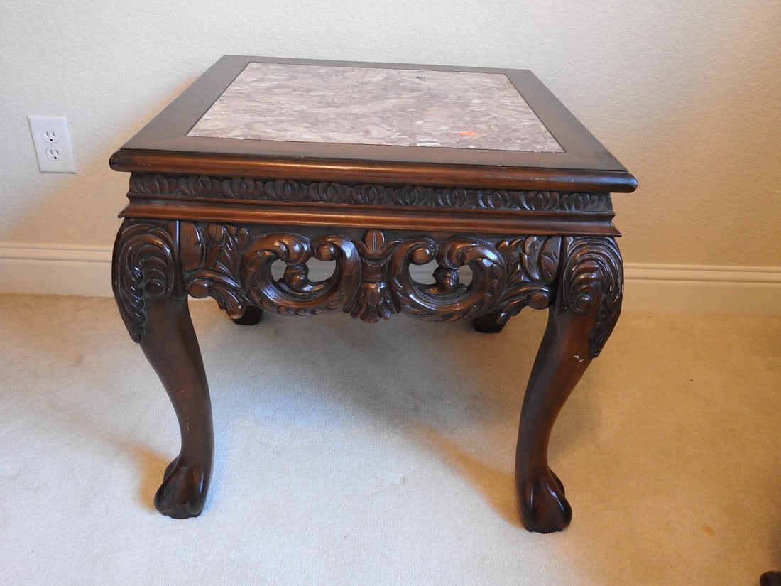 Rococo Style Breccia Pernice Marble Top End Table - 2