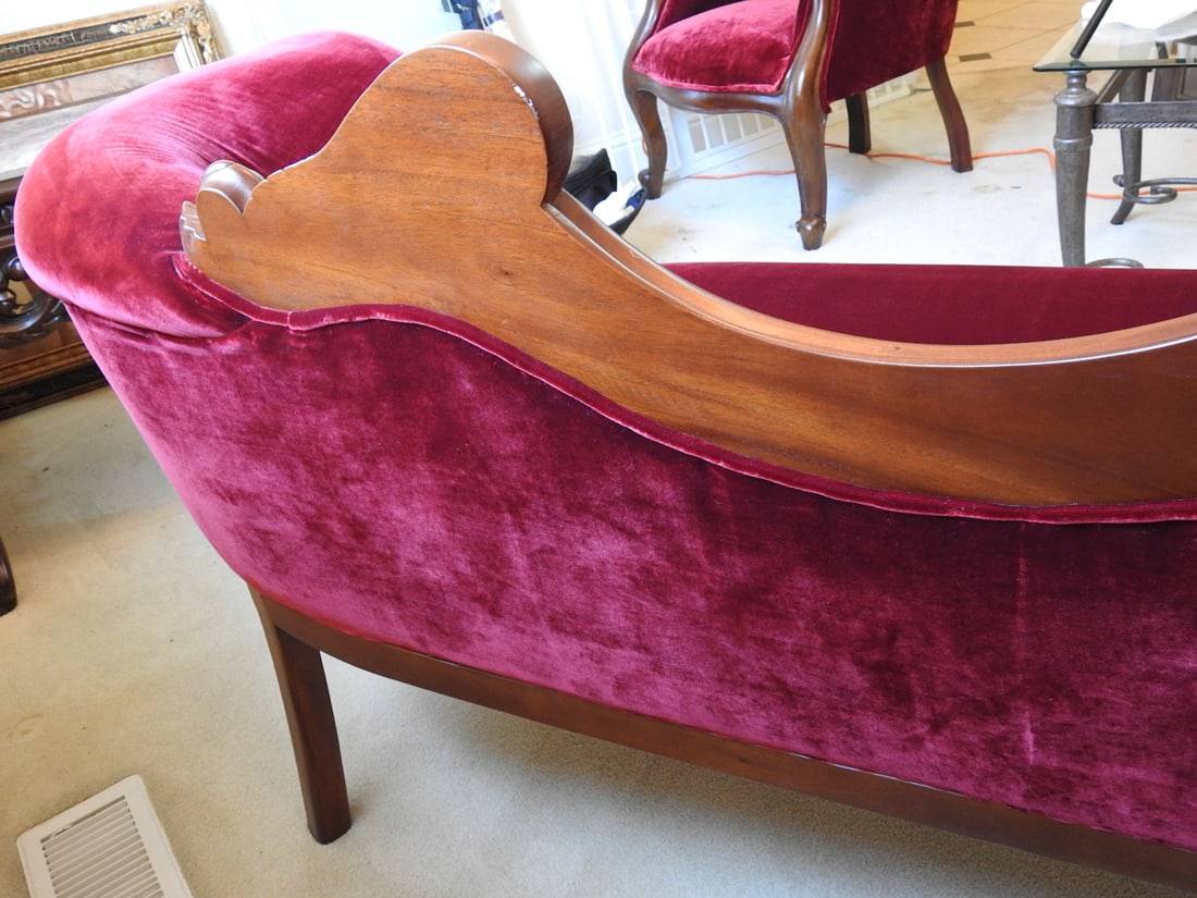 Vintage Victorian Style Red Velvet Chaise Lounge - 14