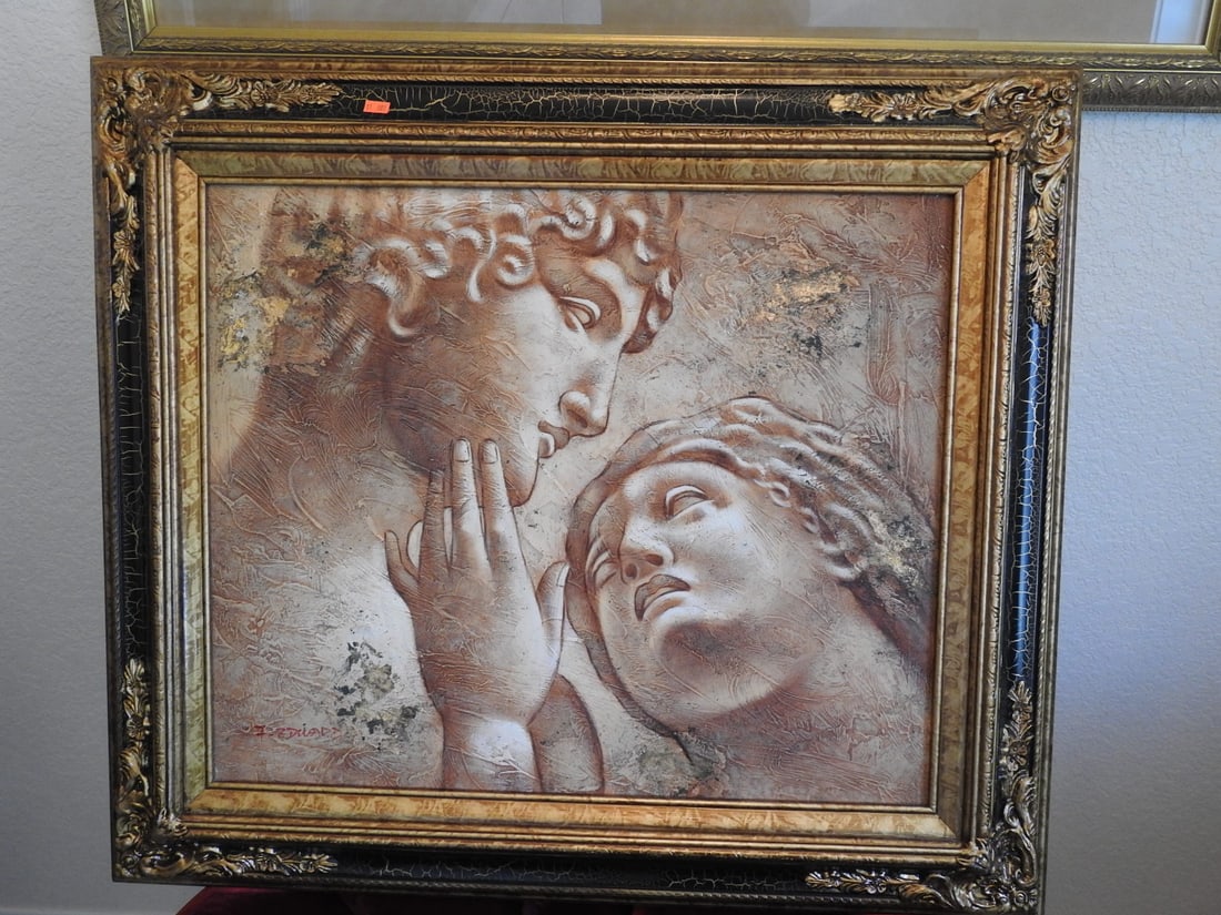 Neoclassical Relief Style Framed Print “To Go Beyond: Neoclassical relief style framed print titled / noted “To Go Beyond,” depicting classical figures in an ornate frame. Approx. 29 x 33 x 4 in.