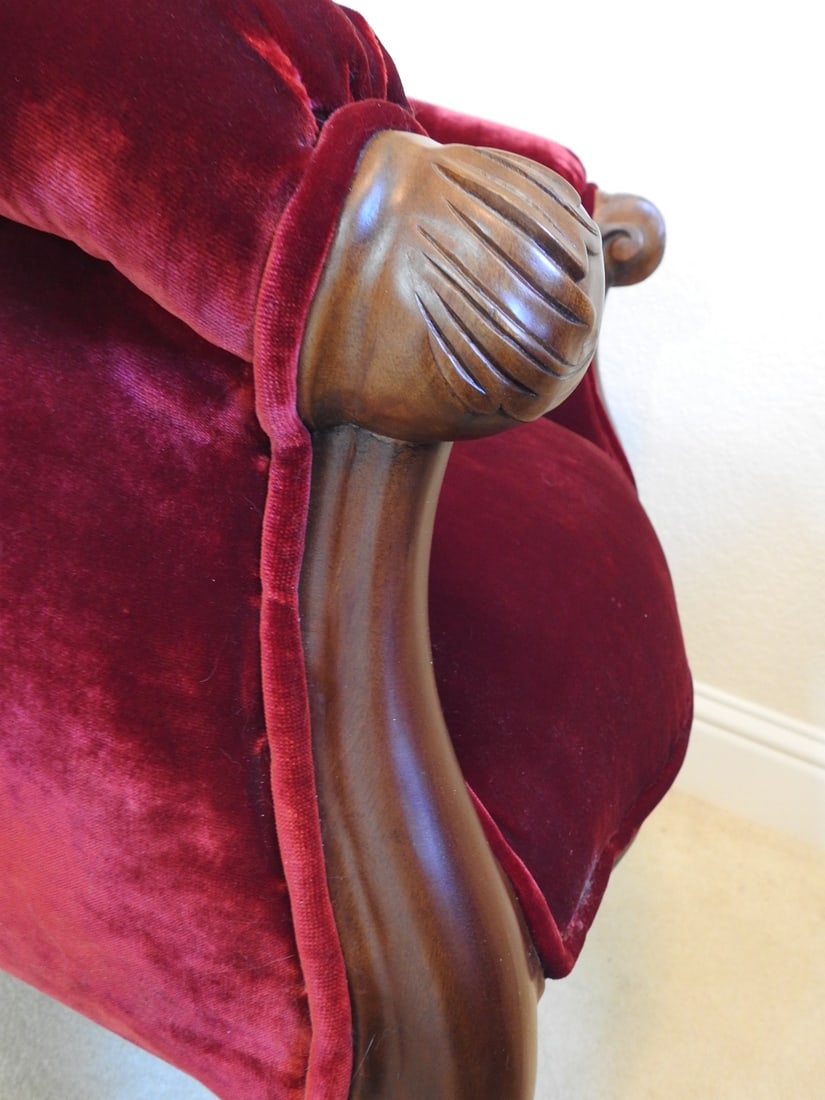 Vintage Victorian Style Red Velvet Parlor Chair - 10