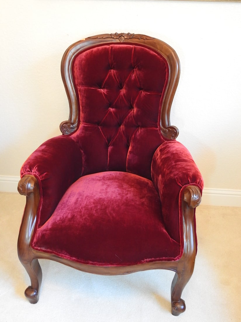 Vintage Victorian Style Red Velvet Parlor Chair (1 of 11)