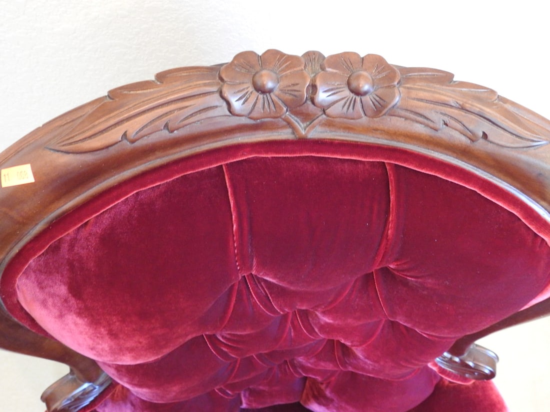 Vintage Victorian Style Red Velvet Parlor Chair - 2