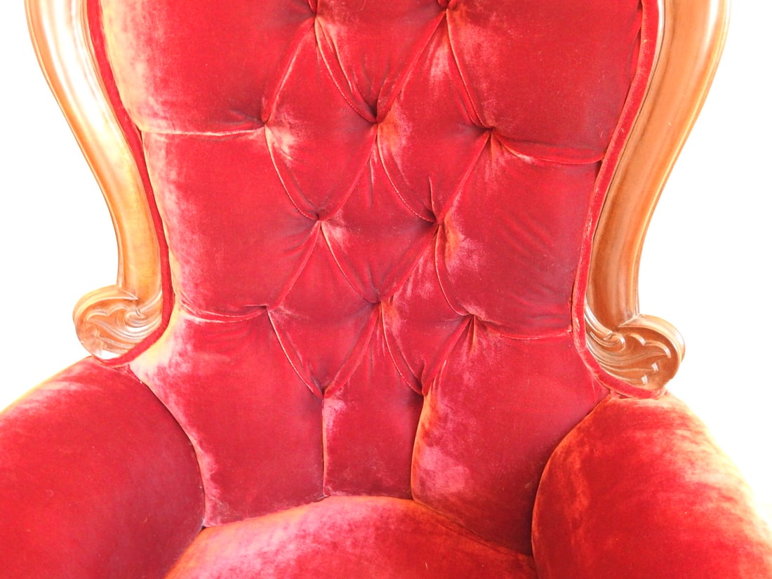 Vintage Victorian Style Red Velvet Parlor Chair - 3