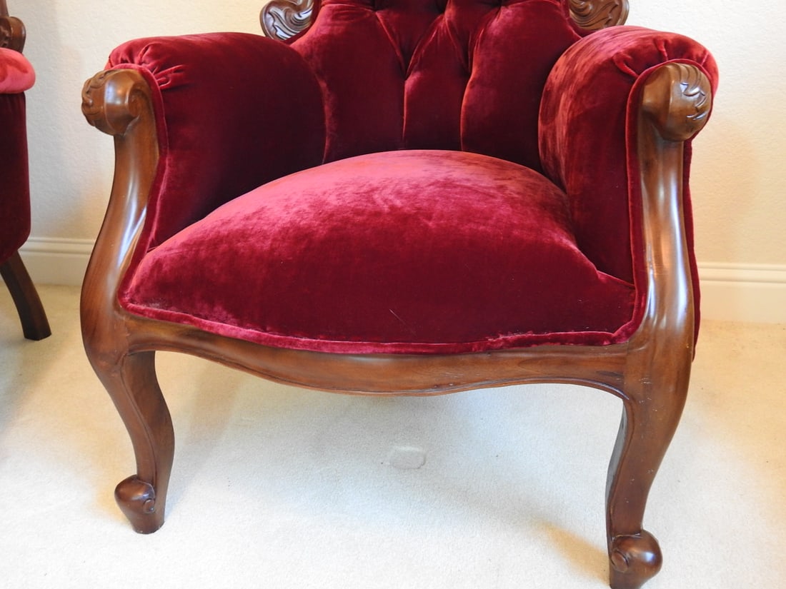 Vintage Victorian Style Red Velvet Parlor Chair - 4