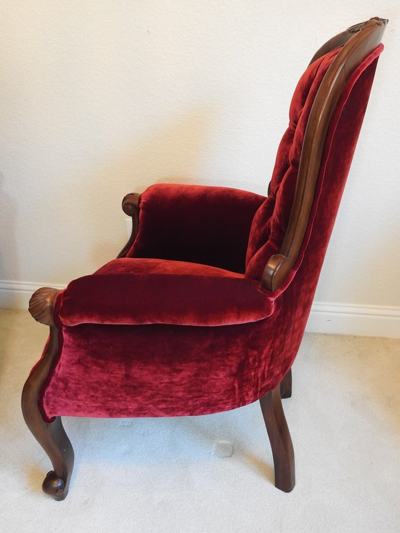 Vintage Victorian Style Red Velvet Parlor Chair - 6