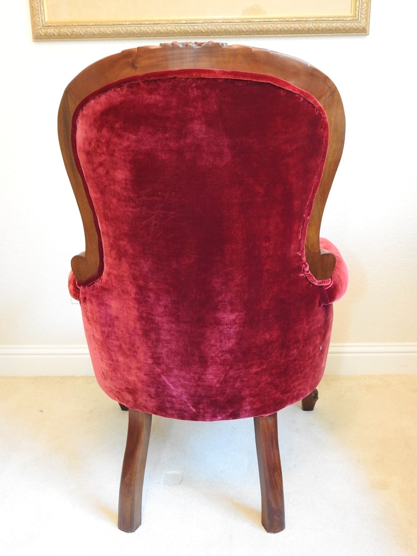 Vintage Victorian Style Red Velvet Parlor Chair - 7
