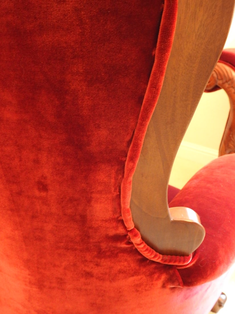 Vintage Victorian Style Red Velvet Parlor Chair - 9