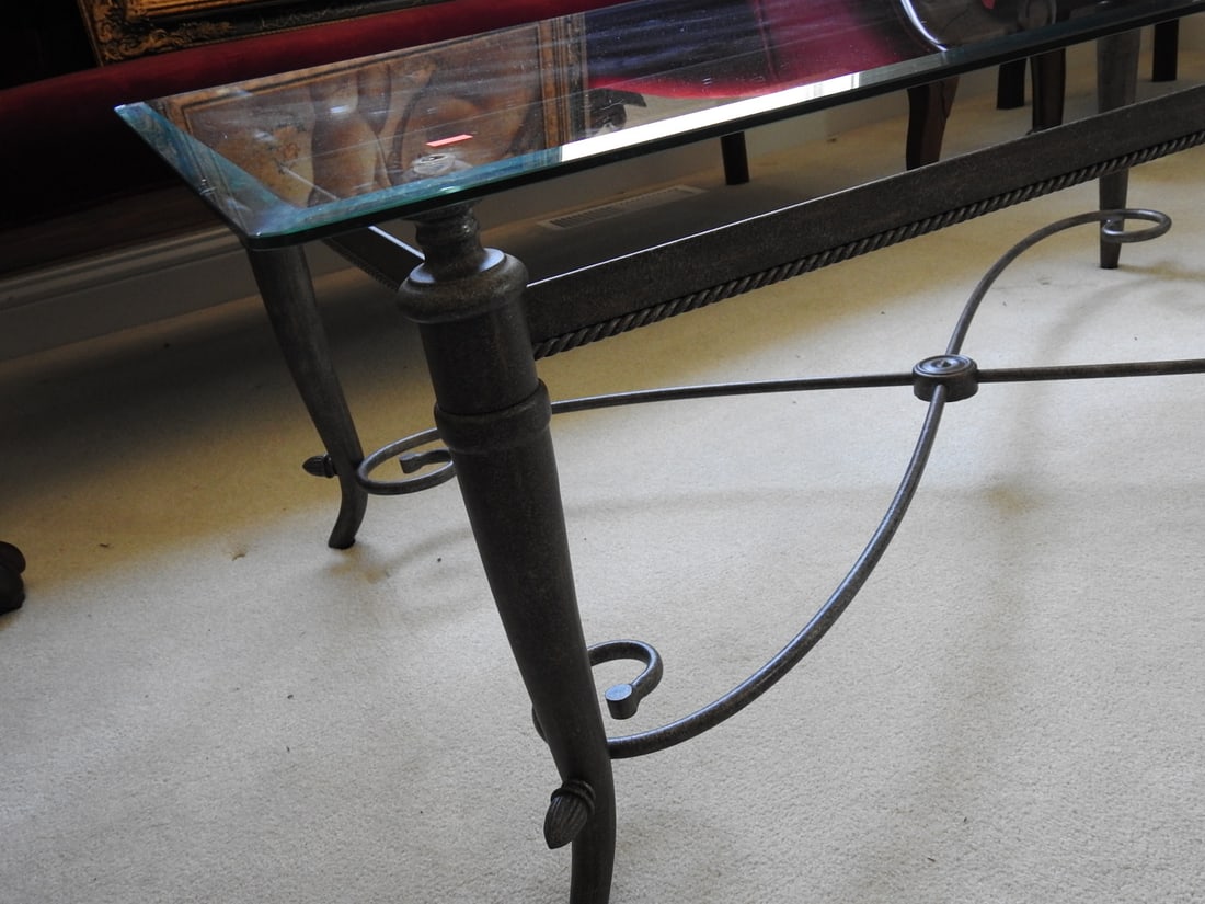 Classical Roman Style Metal & Glass Coffee Table - 3