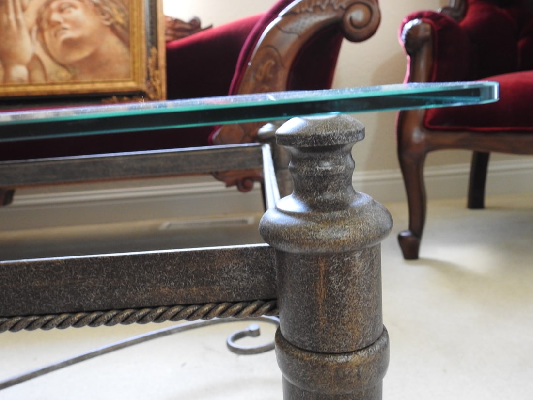 Classical Roman Style Metal & Glass Coffee Table - 6