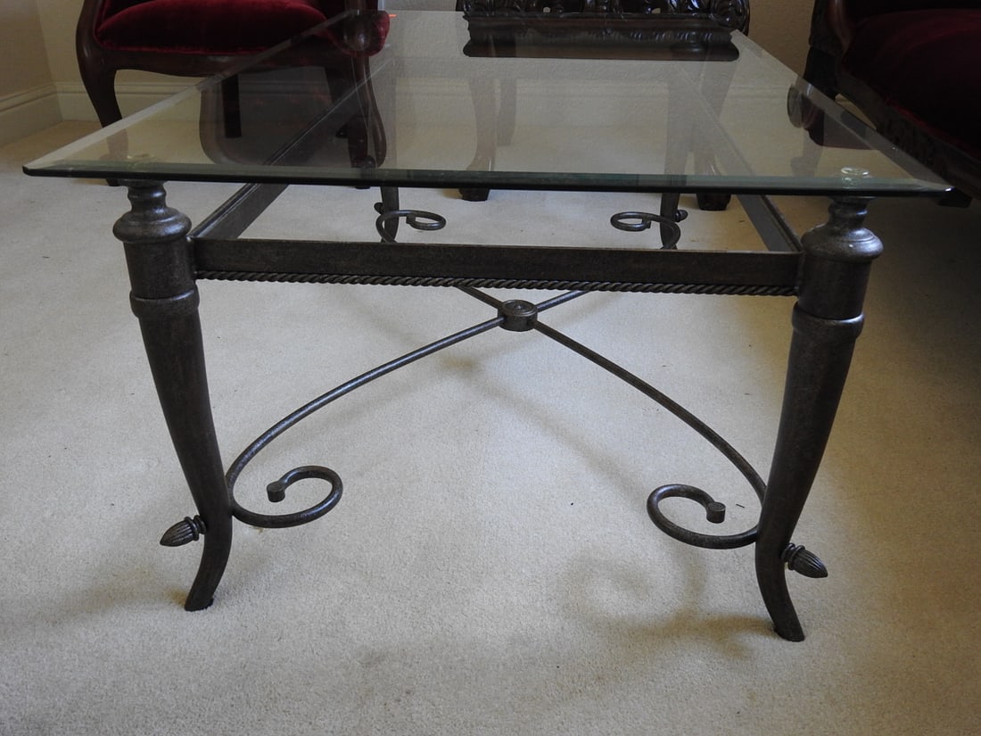 Classical Roman Style Metal & Glass Coffee Table - 7