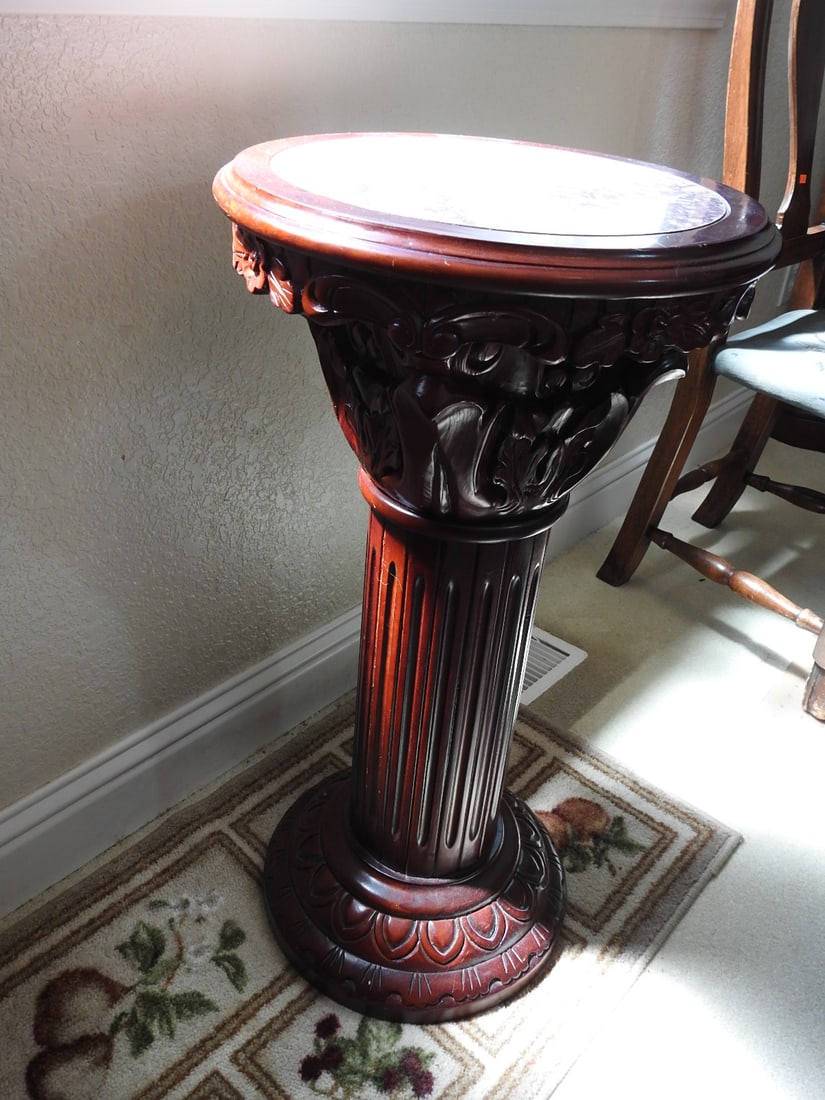 Breccia Pernice Marble Top Plant Stand Column - 3