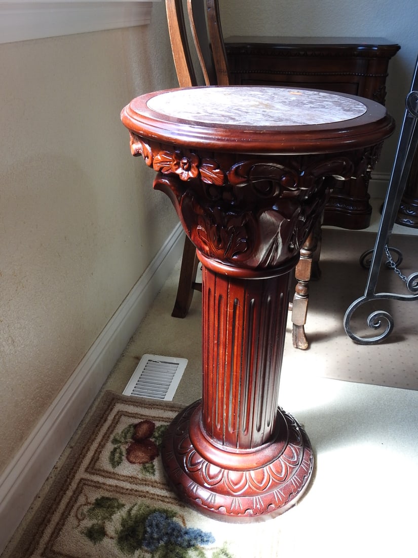 Breccia Pernice Marble Top Plant Stand Column - 5