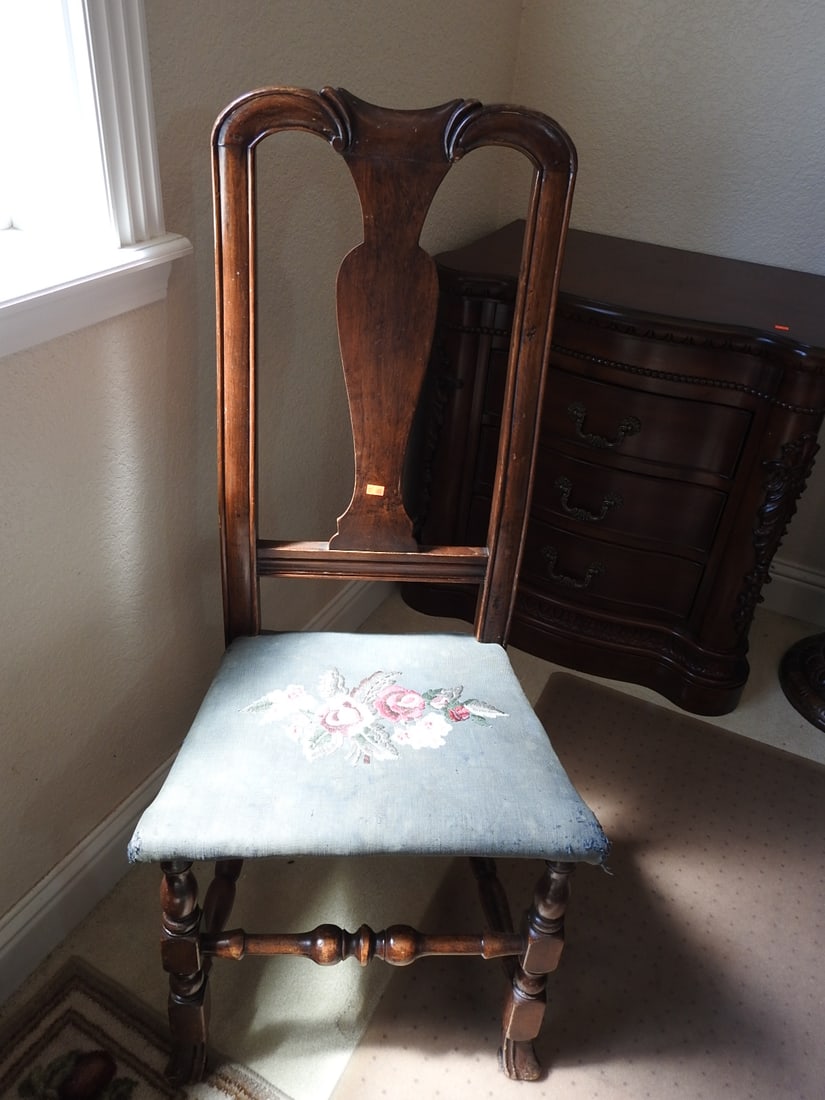 Antique Carved Wood High Back Chair - 2