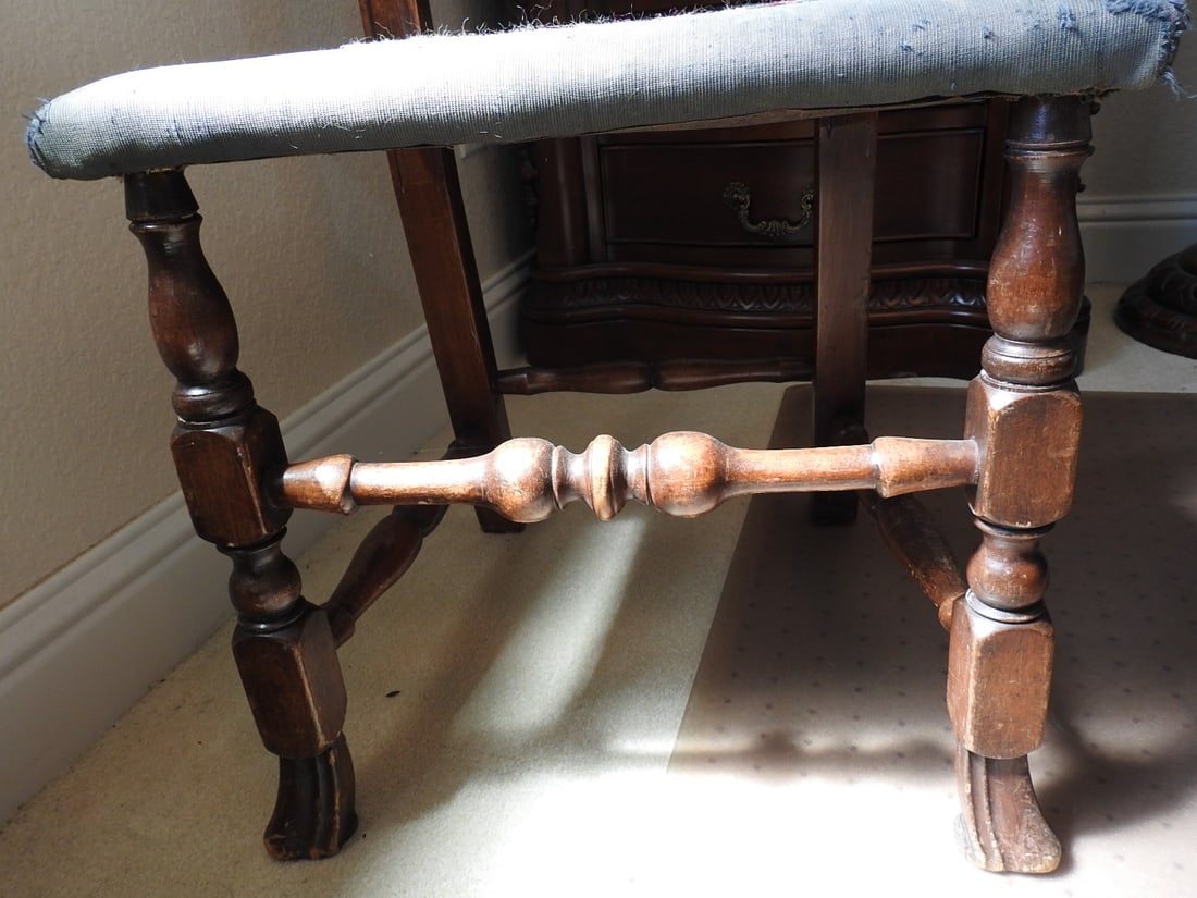 Antique Carved Wood High Back Chair - 6