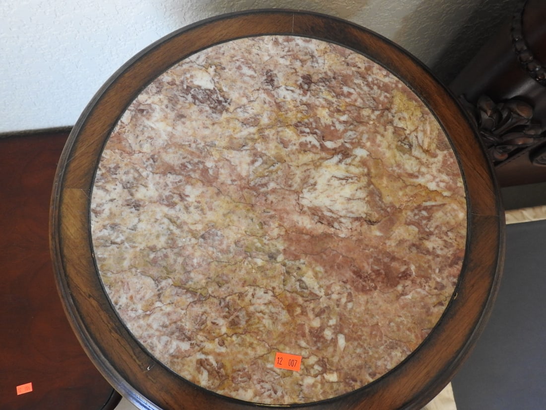 Tall Breccia Pernice Marble Top Plant Stand Column - 2