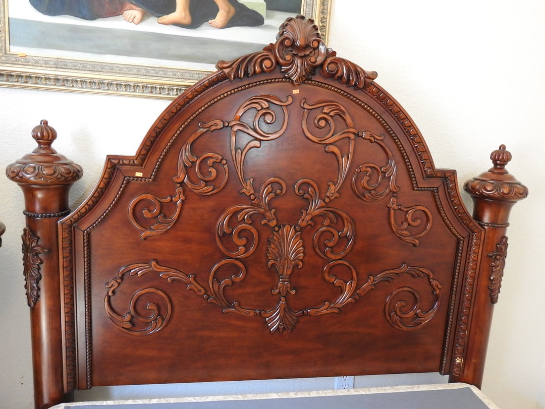 Vintage Rococo Style Carved Mahogany Sleigh Bed (1 of 11)