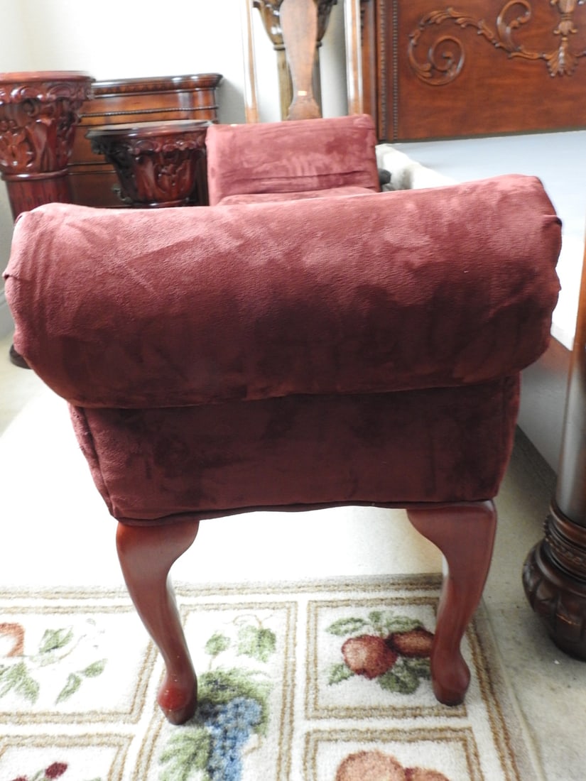 Rococo Style Burgundy Tufted Settee Bench - 6