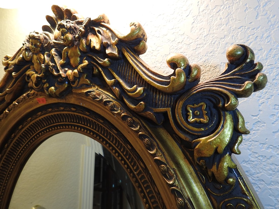 Baroque Rococo Style Pebbled Glass Wall Mirror - 2