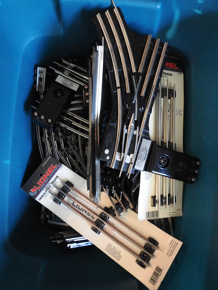Tub of Lionel Train Track, Remote Controls and Track Switches - 2