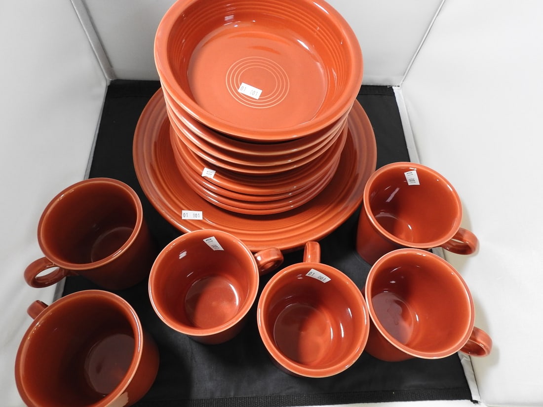 Fiestaware Orange Pottery Dinnerware Group, 18 Pieces - 2