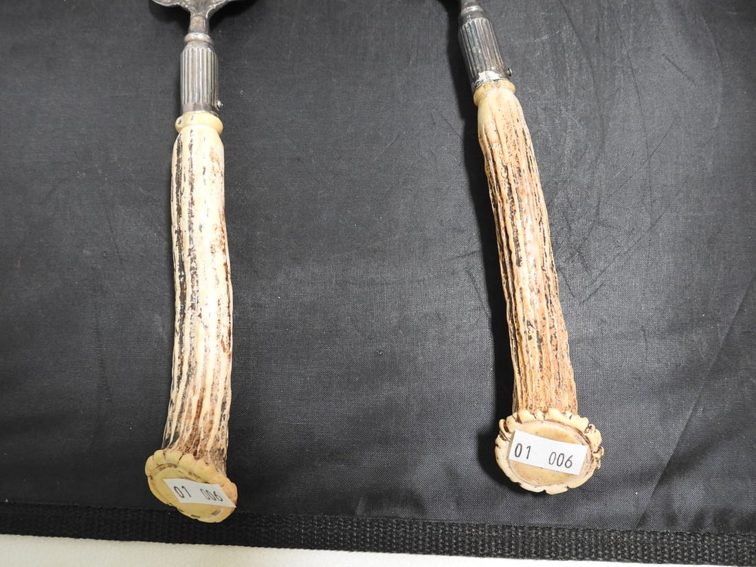 Antique Nickel Silver and Antler Serving Spoon and Fork - 3