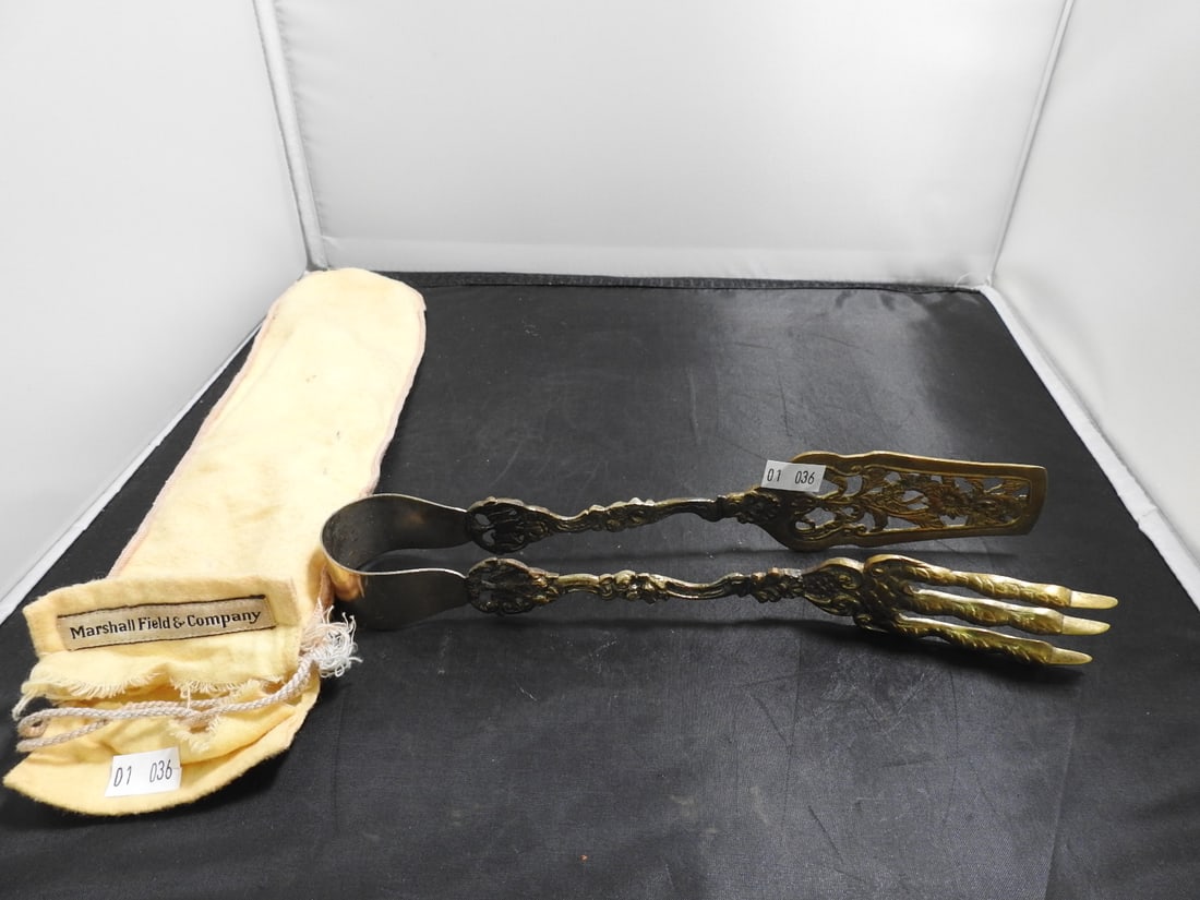 Antique Brass Hand-Form Meat Tongs - 2