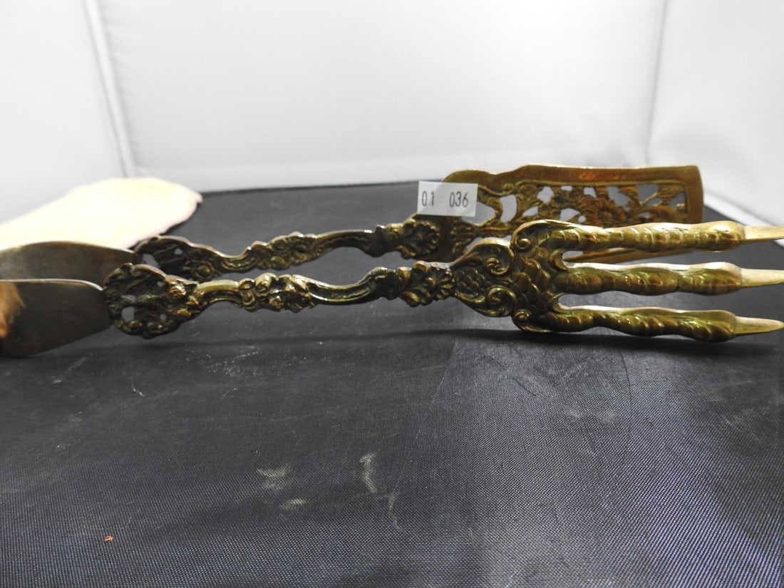 Antique Brass Hand-Form Meat Tongs - 3