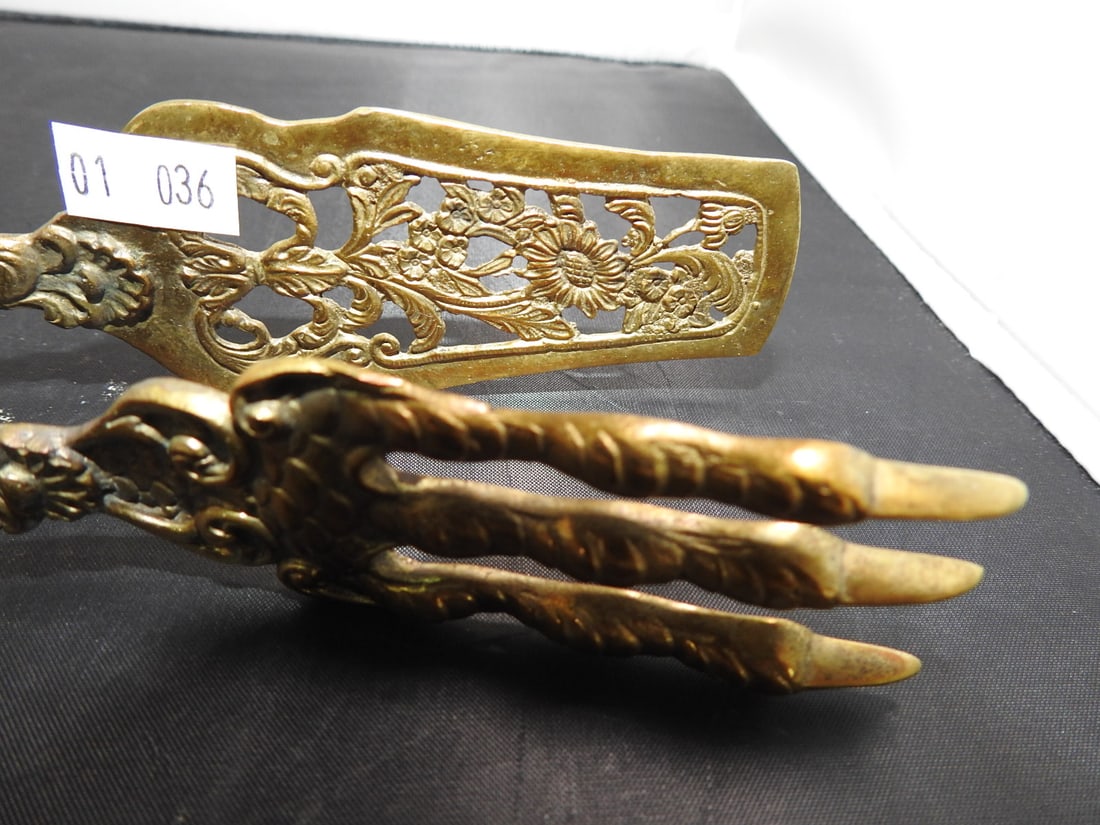 Antique Brass Hand-Form Meat Tongs - 4
