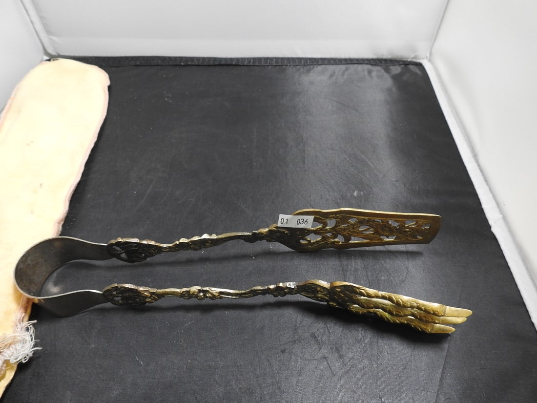 Antique Brass Hand-Form Meat Tongs - 6