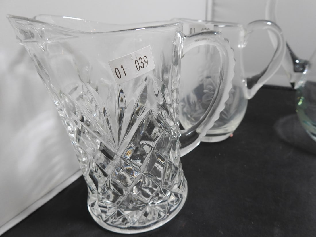 Vintage Glass Pitcher, Sugar Pot and Bell Group - 2