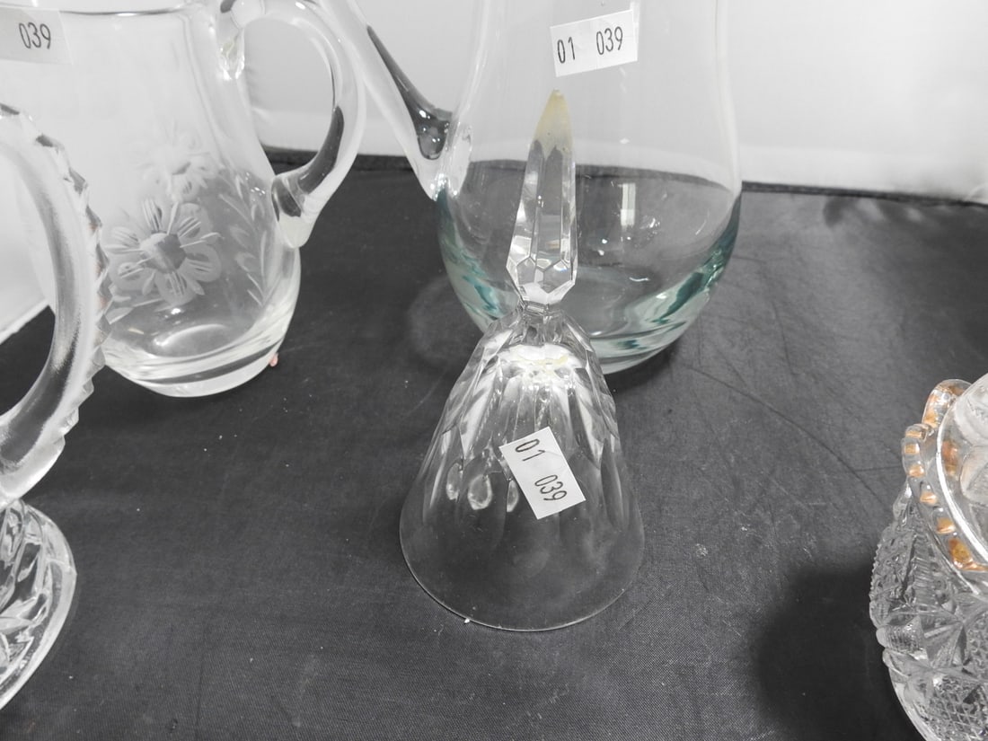 Vintage Glass Pitcher, Sugar Pot and Bell Group - 4