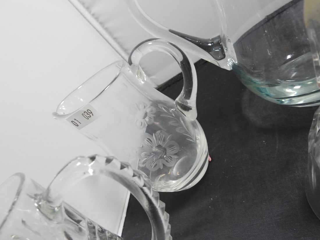 Vintage Glass Pitcher, Sugar Pot and Bell Group - 6