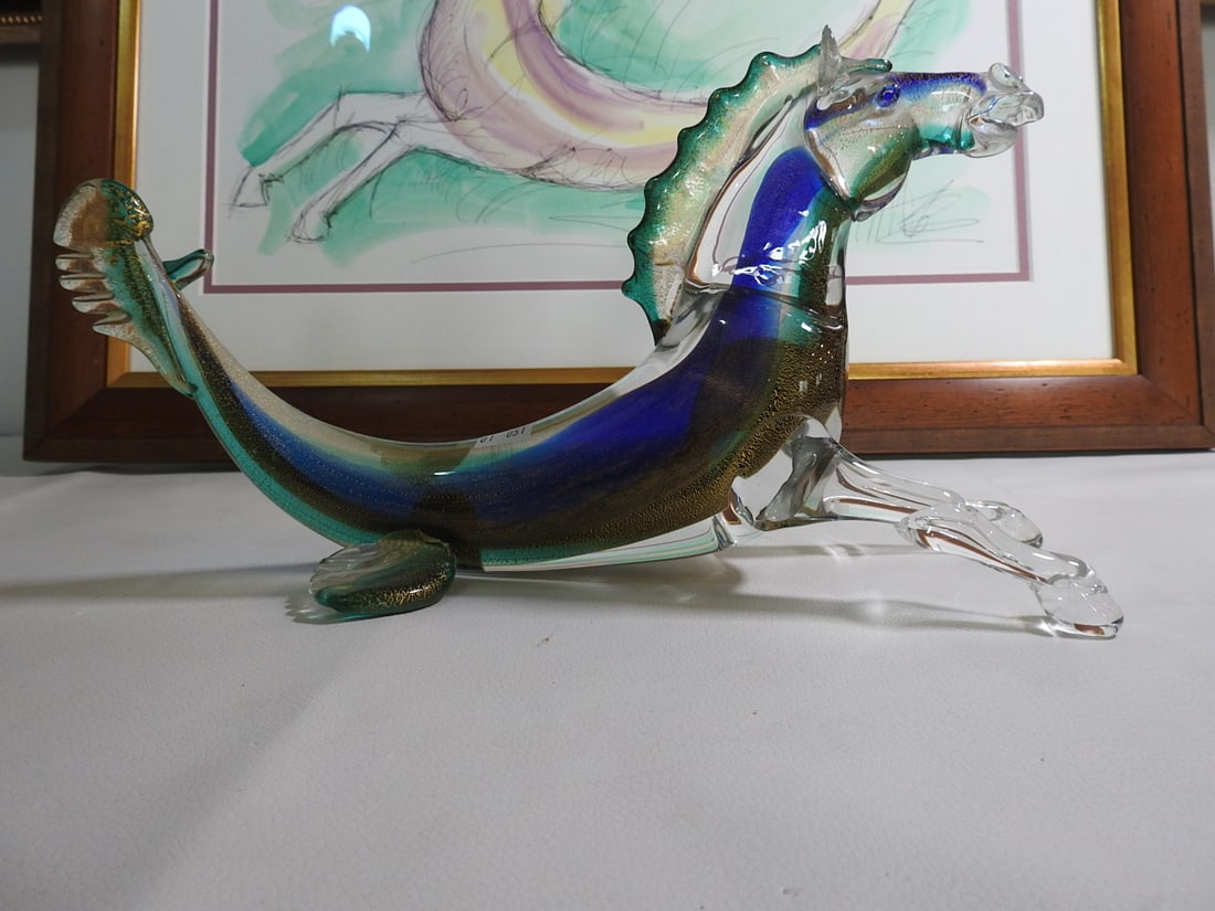 Murano Glass Hippocampus and Framed Art Lot - 2