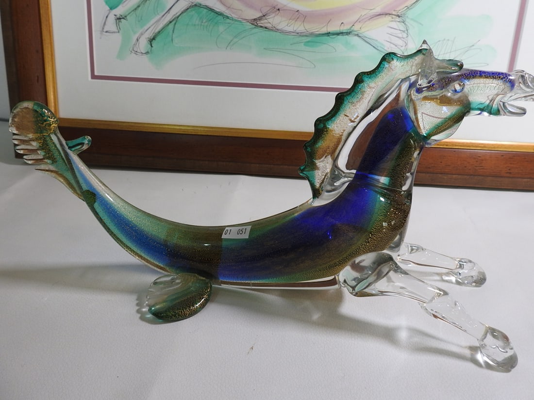 Murano Glass Hippocampus and Framed Art Lot - 3