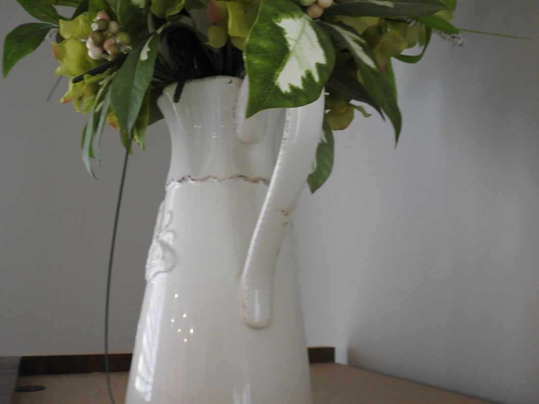 Ceramic Pitcher with Silk Floral Arrangement - 3