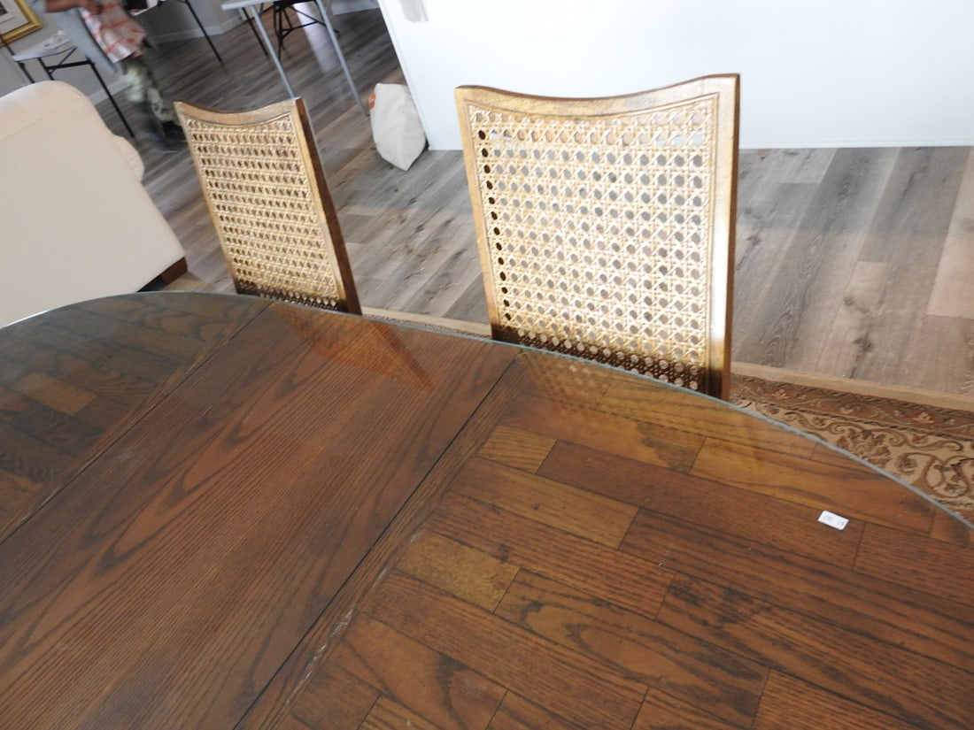 Vintage Dining Table and Six-Chair Set with Glass Top - 2