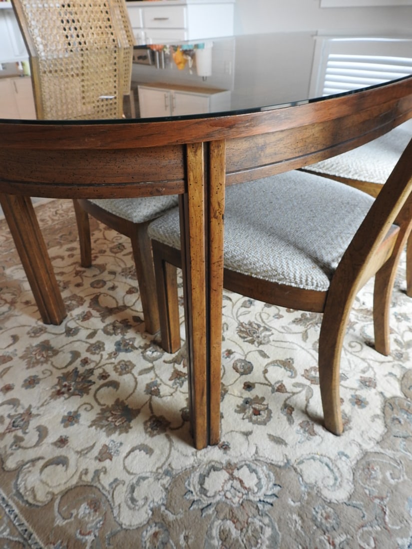 Vintage Dining Table and Six-Chair Set with Glass Top - 4