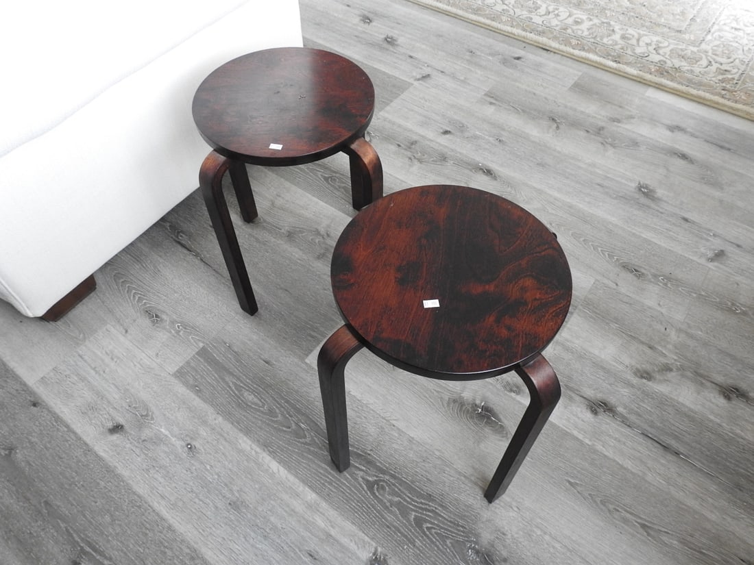 Pair of Round Wooden Stools - 2