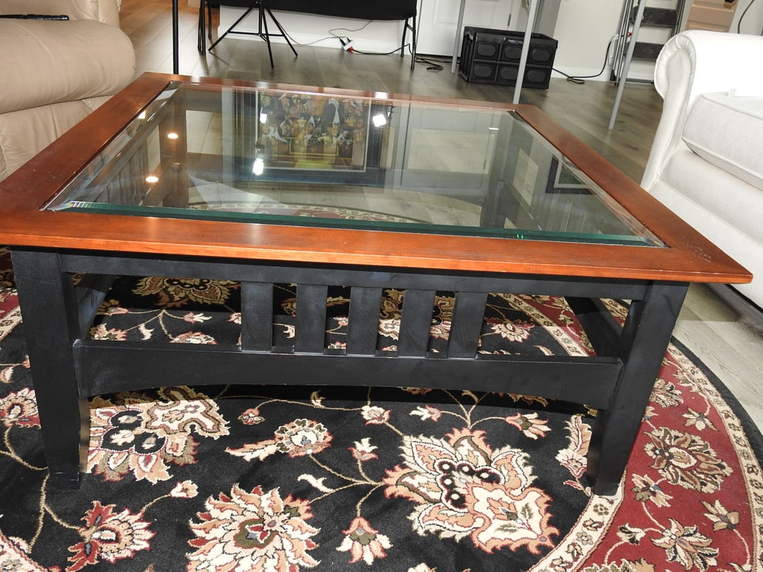 Shaker Style Wood and Glass Coffee Table - 2