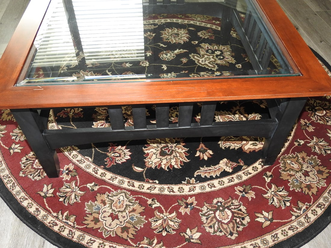 Shaker Style Wood and Glass Coffee Table - 5