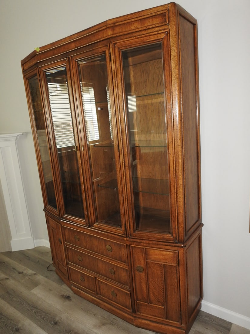 Vintage Wood and Glass China Hutch - 2