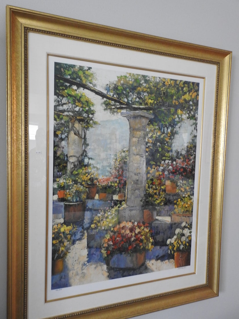 Behrens Still Life Framed Print, No. 106/175: Framed still life reproduction print by/after Behrens, numbered 106/175. Approx. 55 x 44 x 2 in.