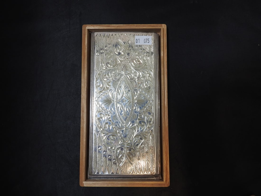 Antique 950 Sterling Silver Etched Cigarette Case - 2