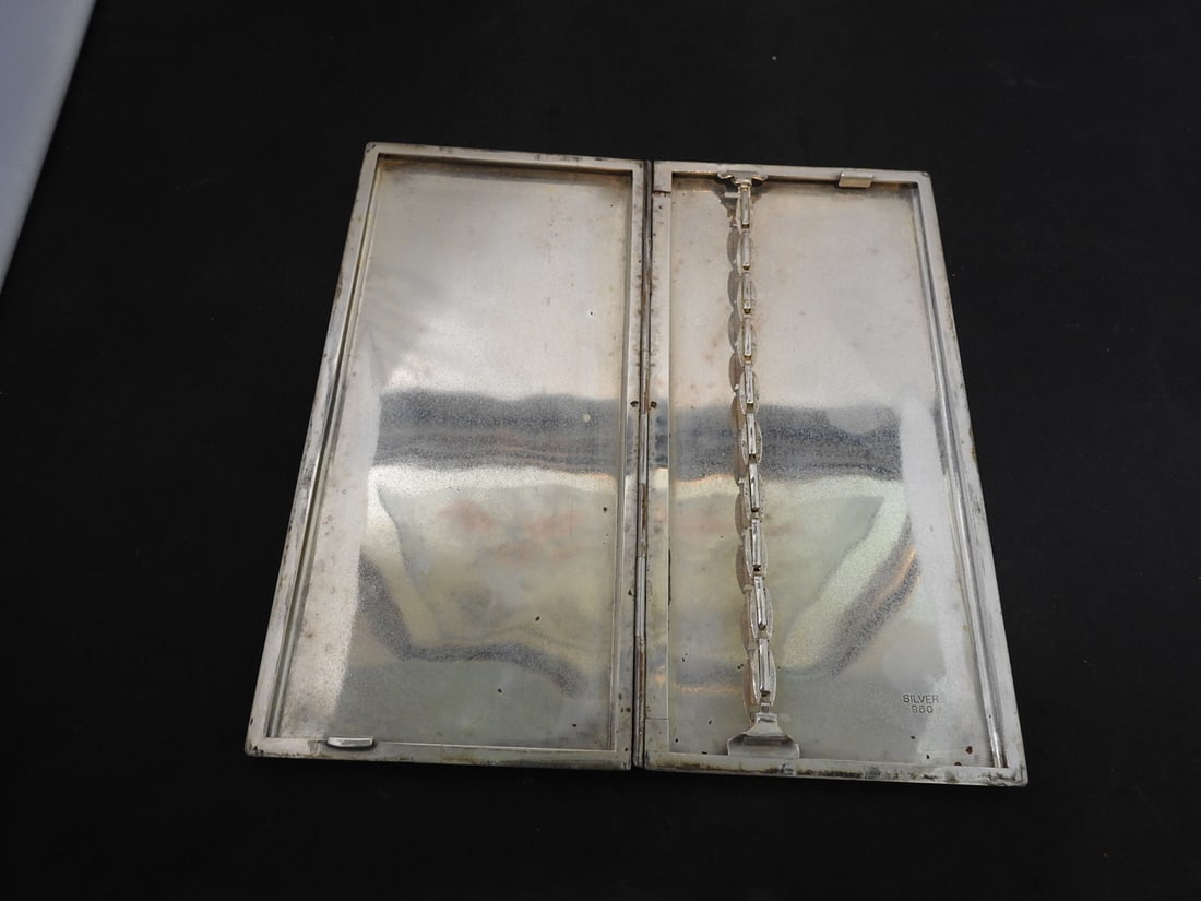 Antique 950 Sterling Silver Etched Cigarette Case - 3