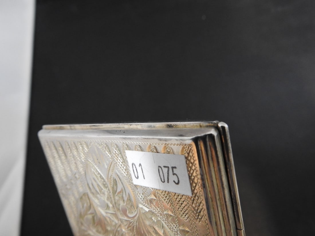 Antique 950 Sterling Silver Etched Cigarette Case - 5